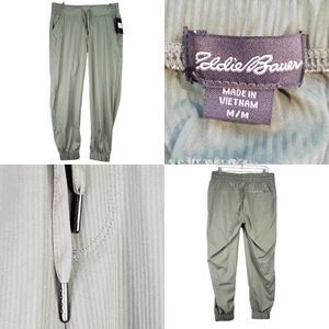 Eddie Bauer Jogger Pants Womens Size M Green Drawstring Pockets New Hiking